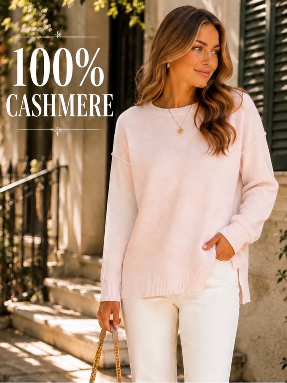 AQUA Cashmere 100% Cashmere Blush Pink Hi-Low Sweater | XS/Small